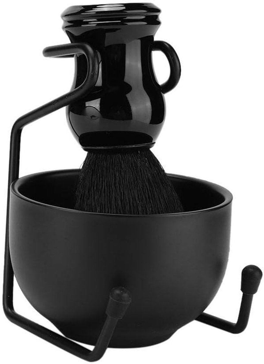 Stijlvol RVS Scheerset voor Mannen met 3-in-1 Scheerkomhouder en Zwart Design, Perfect voor Glad Scheren en Verzorging
