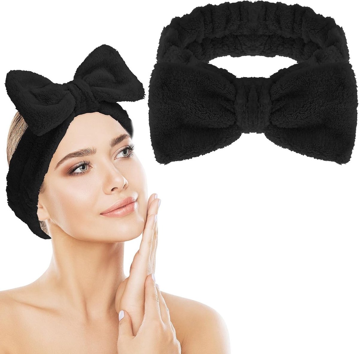 Elegante Haarband met Strik voor Dames - Zachte Koraalfleece, Ideaal voor Make-up, Douchen en Gezichtsverzorging