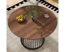 MODENUIT Eettafel - Ronde Tafel Voor 4 Personen - MDF Blad Met Metalen Poten - 80x80x76 Cm - Walnoot/Zwart