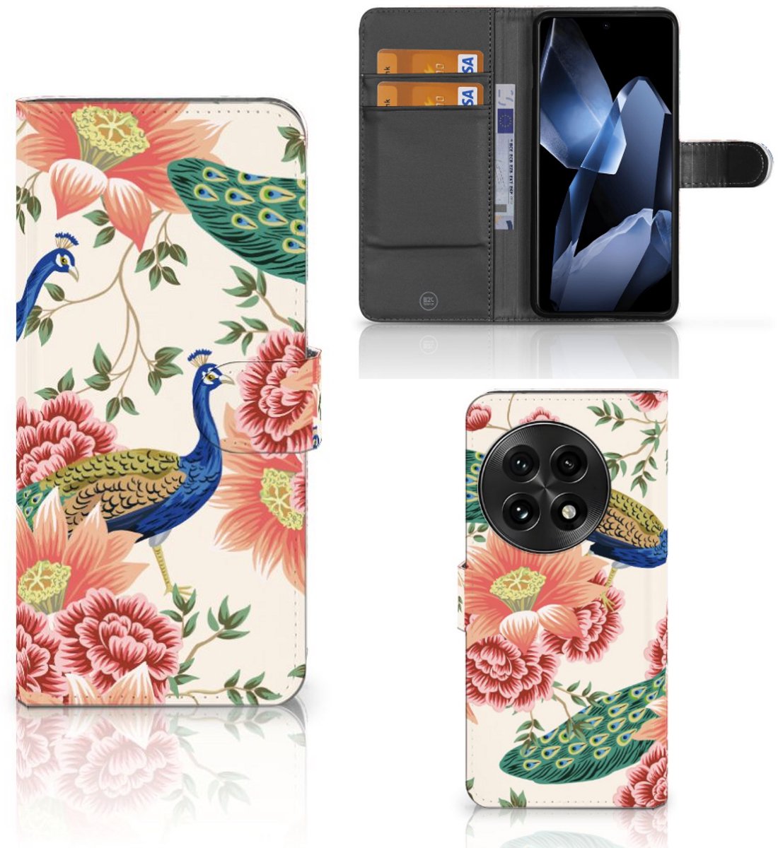 Telefoonhoesje met Pasjes voor OnePlus 13 Pink Peacock