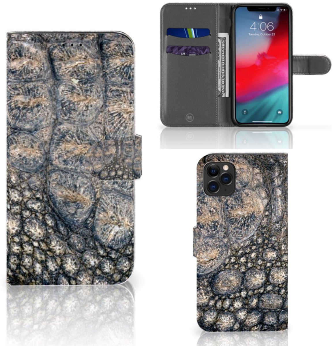 Apple iPhone 11 Pro Max Telefoonhoesje met Pasjes Krokodillenprint