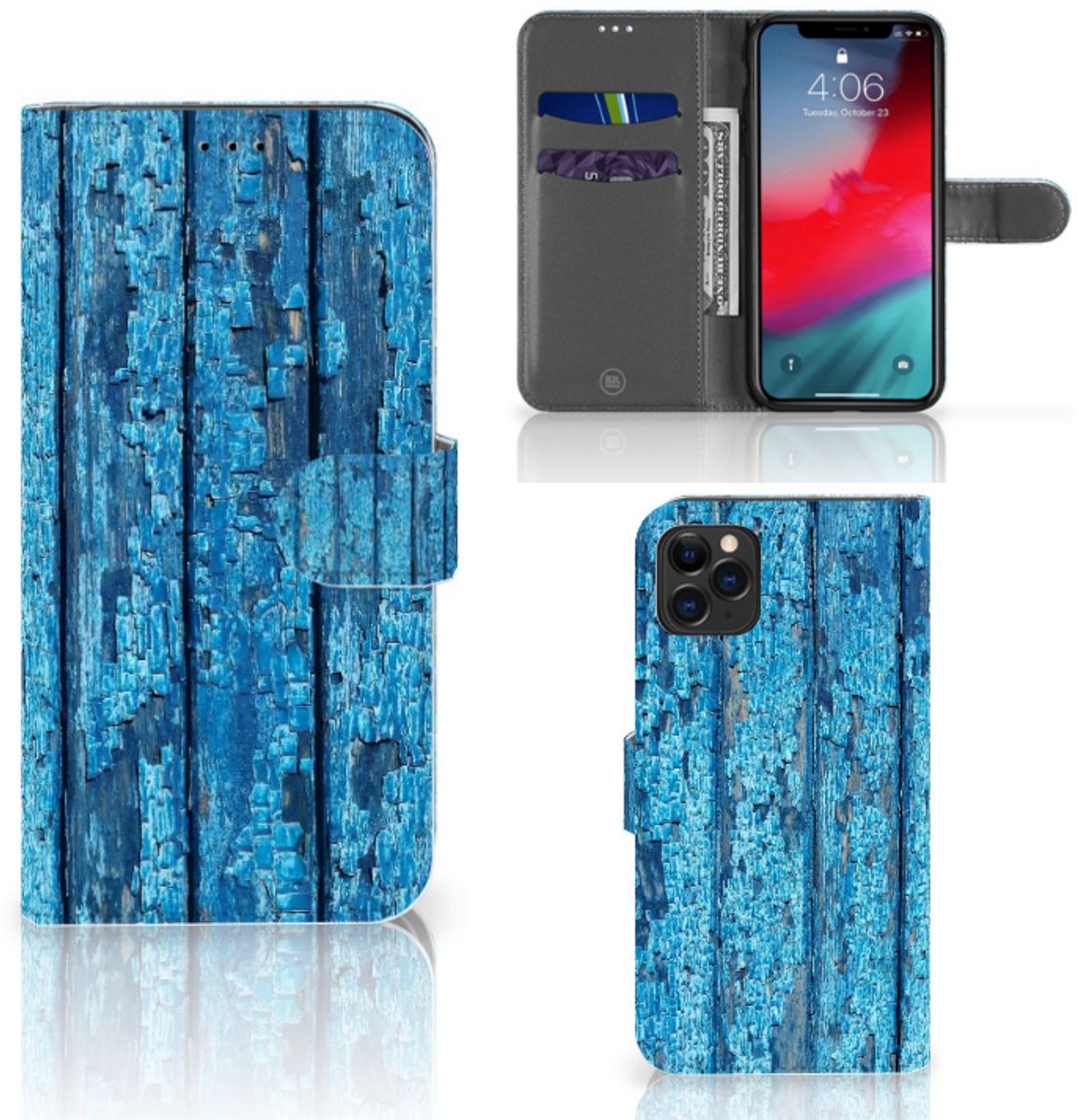 Book Case voor Apple iPhone 11 Pro Max Book Style Case Wood Blue