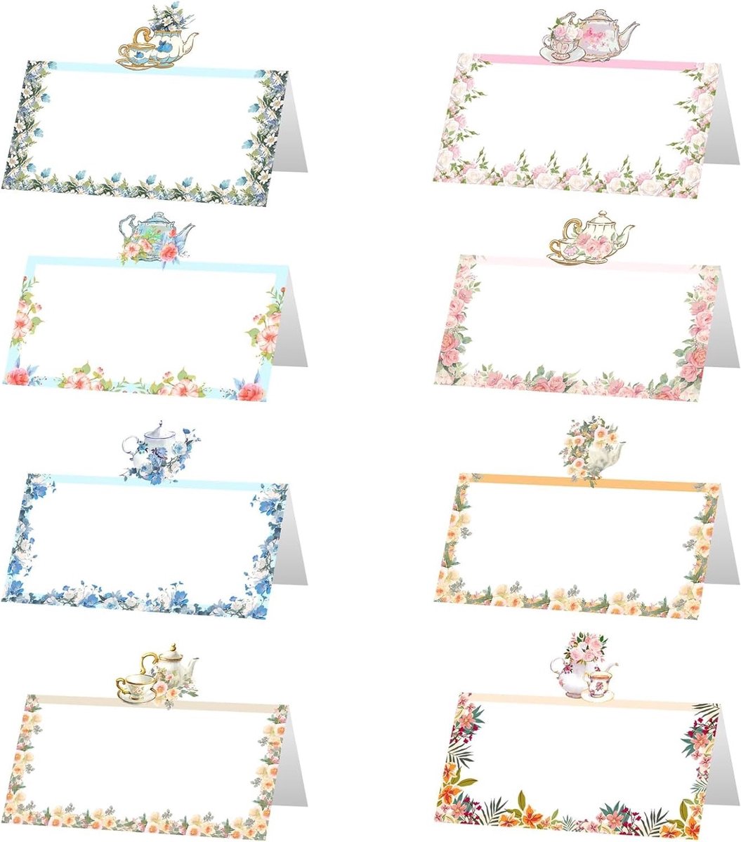 48 Stuks Theeparty Thema Plaatskaarten, Tafeldecoraties voor Feesten, Naamkaartjes voor Tafelinstelling en Theeparty Accessoires voor Vrouwen