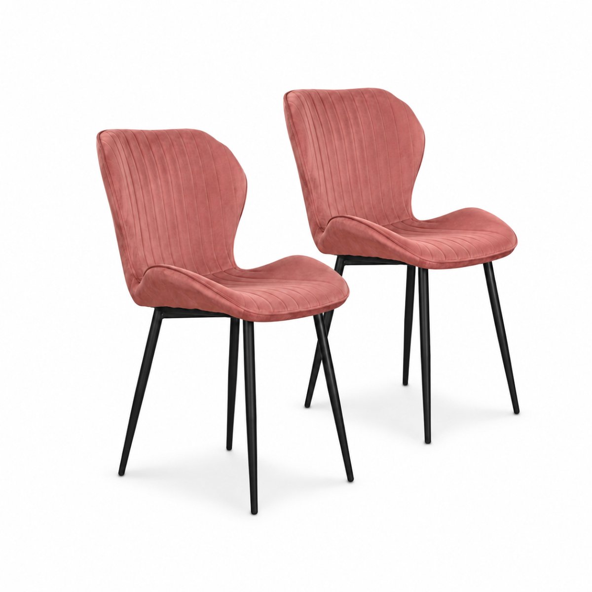 DS4U® - Giulia eetkamerstoel - Set van 2 - Roze - Velvet - Zwart metalen poten