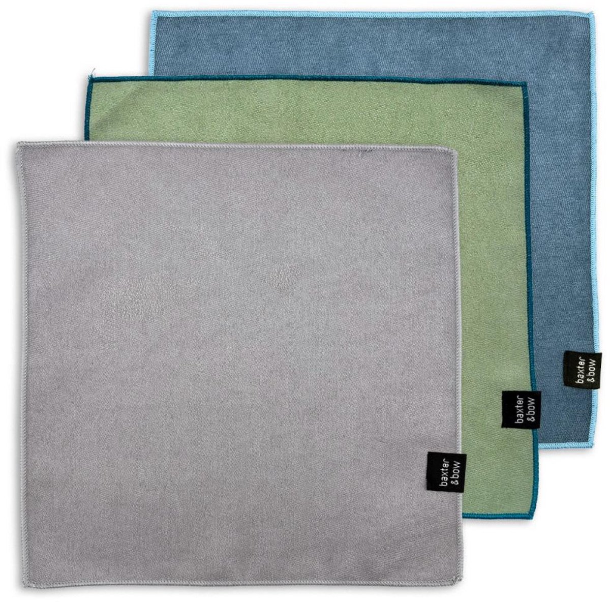 Baxter & Bow - Pochet Set Heren - 3 Stuks - Blauw Groen Grijs - Gentle touch