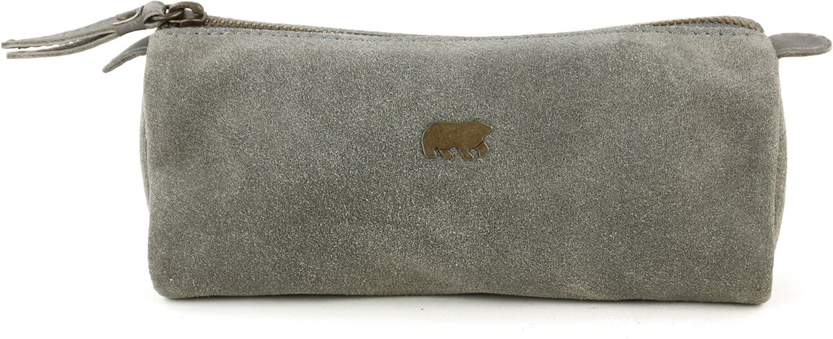 Bear Design Suède Make Up / Pen Etui L Grijs