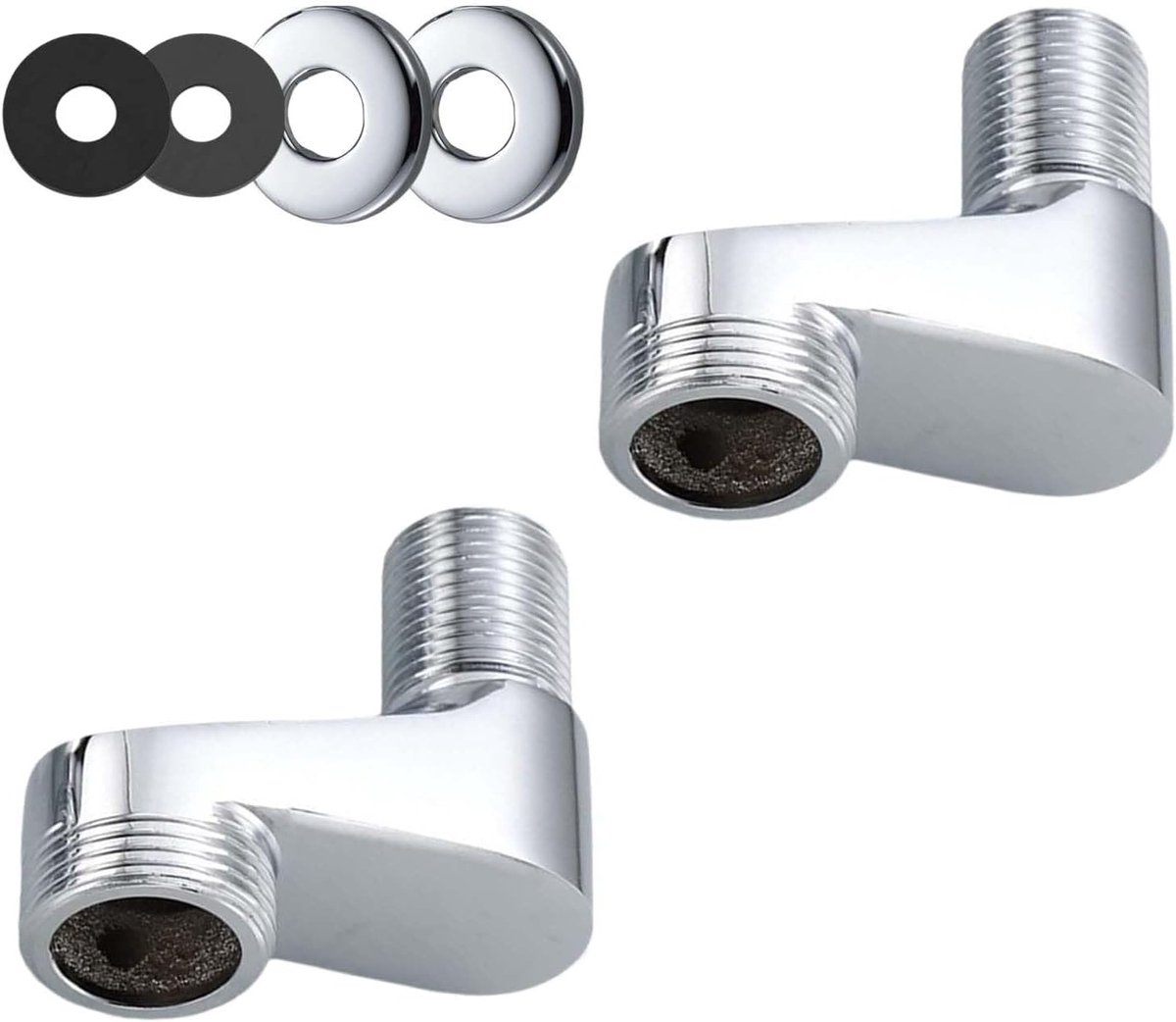 2 Stuks Swivel S Connector voor Kraan, Beveled Mannelijk Schroefdraad, Doucheadapter met Decoratieve Ring en Afdichting, Geschikt voor Doucheinstallaties en Waterbesparing