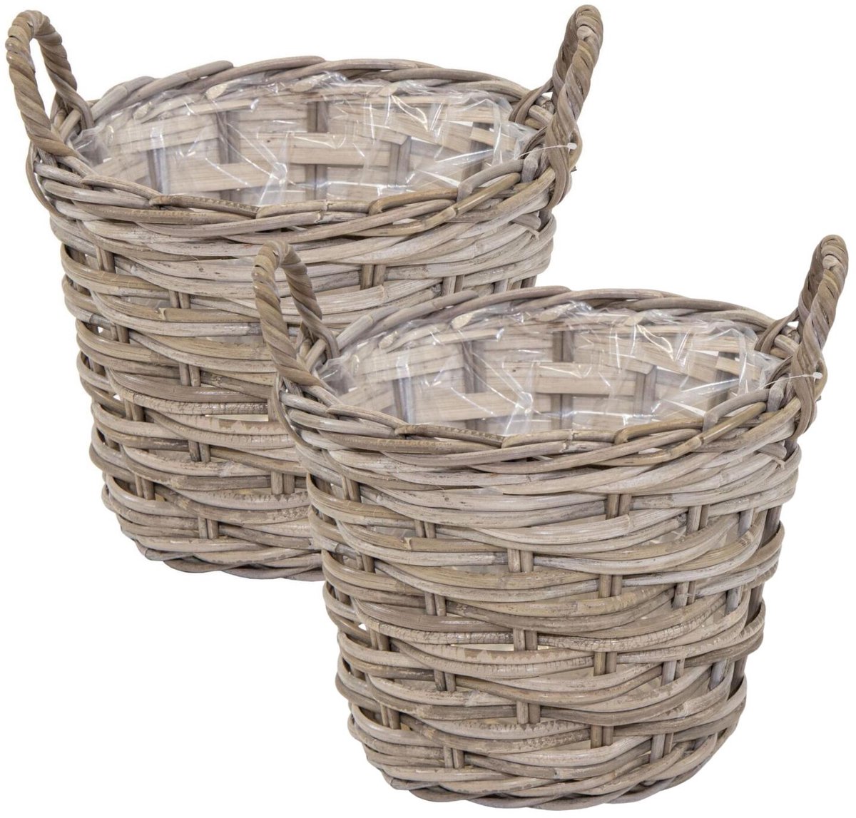 Mega Collections opbergmand Heeg - 2x - rotan - D35 x H25 cm - lichtbruin/grijs