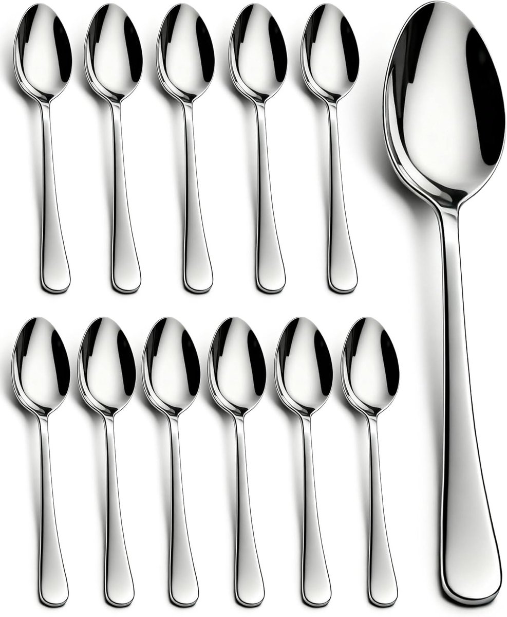 Set van 12 RVS Koffielepels van 14 cm - Vaatwasserbestendig en Hoogglans Gepolijst - Elegante Lepels voor Dessert, Espresso en Cappuccino