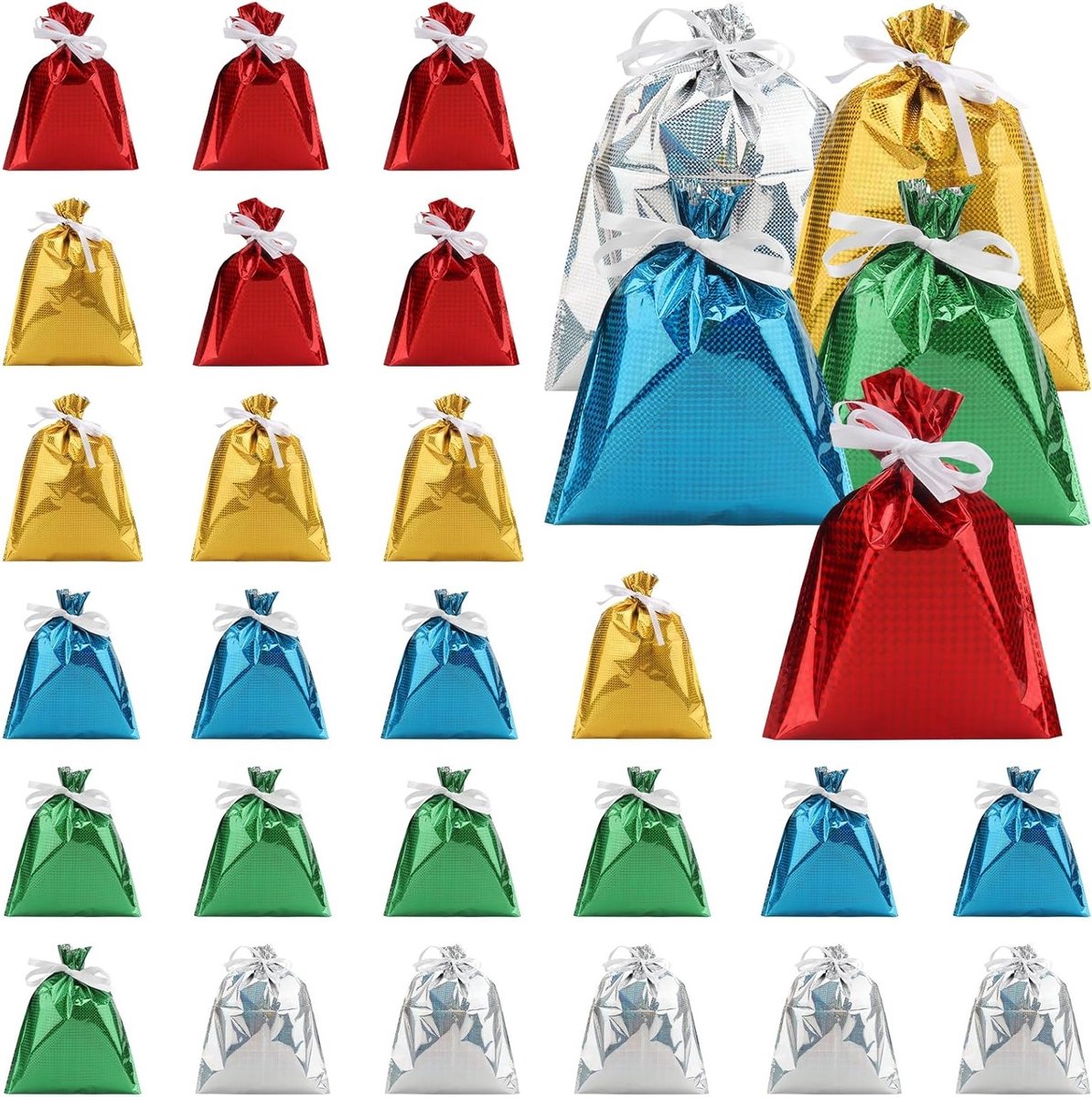 Cadeauzakjes voor Kerstmis, 30 stuks in 4 maten, trekkoord, geschenkverpakking voor feestjes, snoep en bruiloftdecoratie