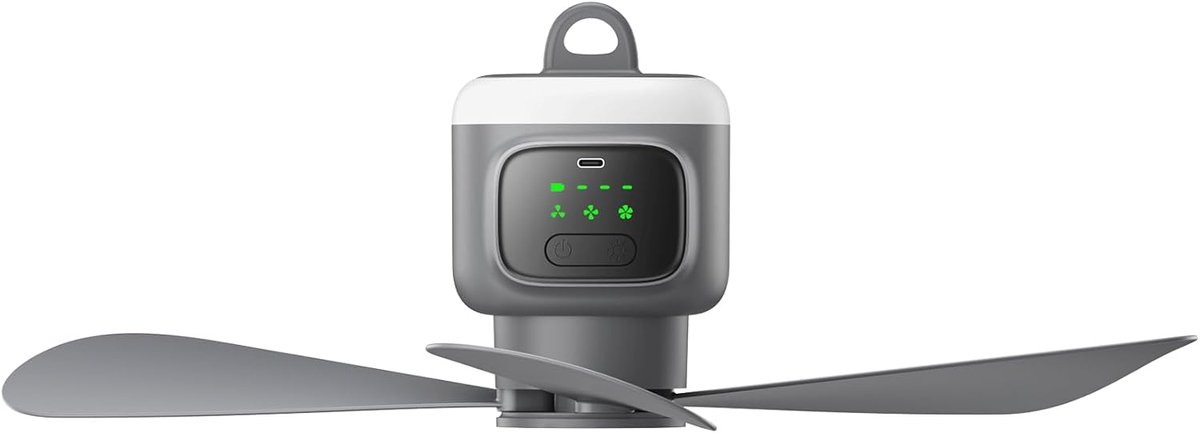 18 Inch Oplaadbare Plafondventilator met Licht - 12000mAh Accu - 4 Snelheden - 8 Uur Timer - Tot 16 uur Gebruikstijd - Geschikt voor Terras, Luifel, Tent, Veranda en Camper