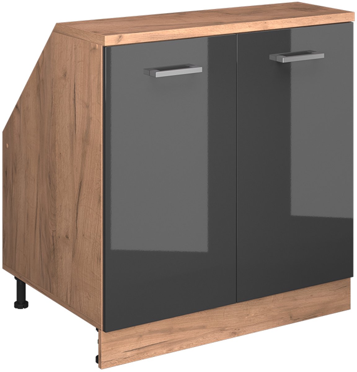 Vicco R-Line Keukenkast voor schuine wand – 80 cm met 2 deuren, kastromp 60 cm diepte Antraciet Hoogglans Antraciet Hoogglans/Goudkleurig Eiken