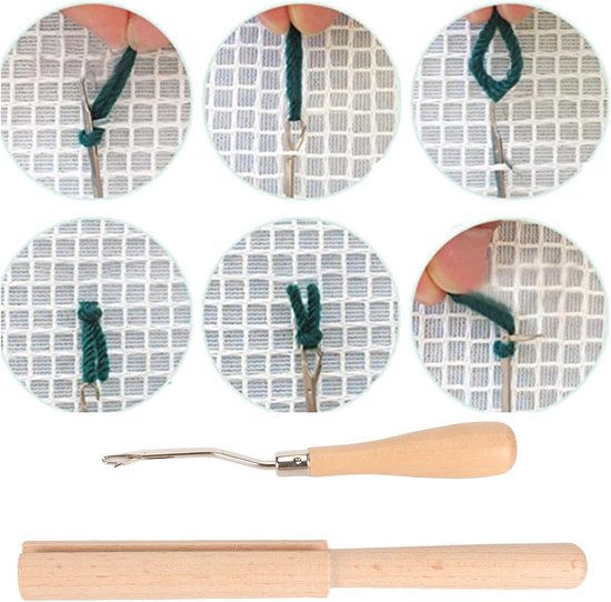 Set van 2 houten gebogen haakgereedschappen voor latch hook, ideaal voor tapijt maken, borduren en haken van Merkloos — afbeelding 3