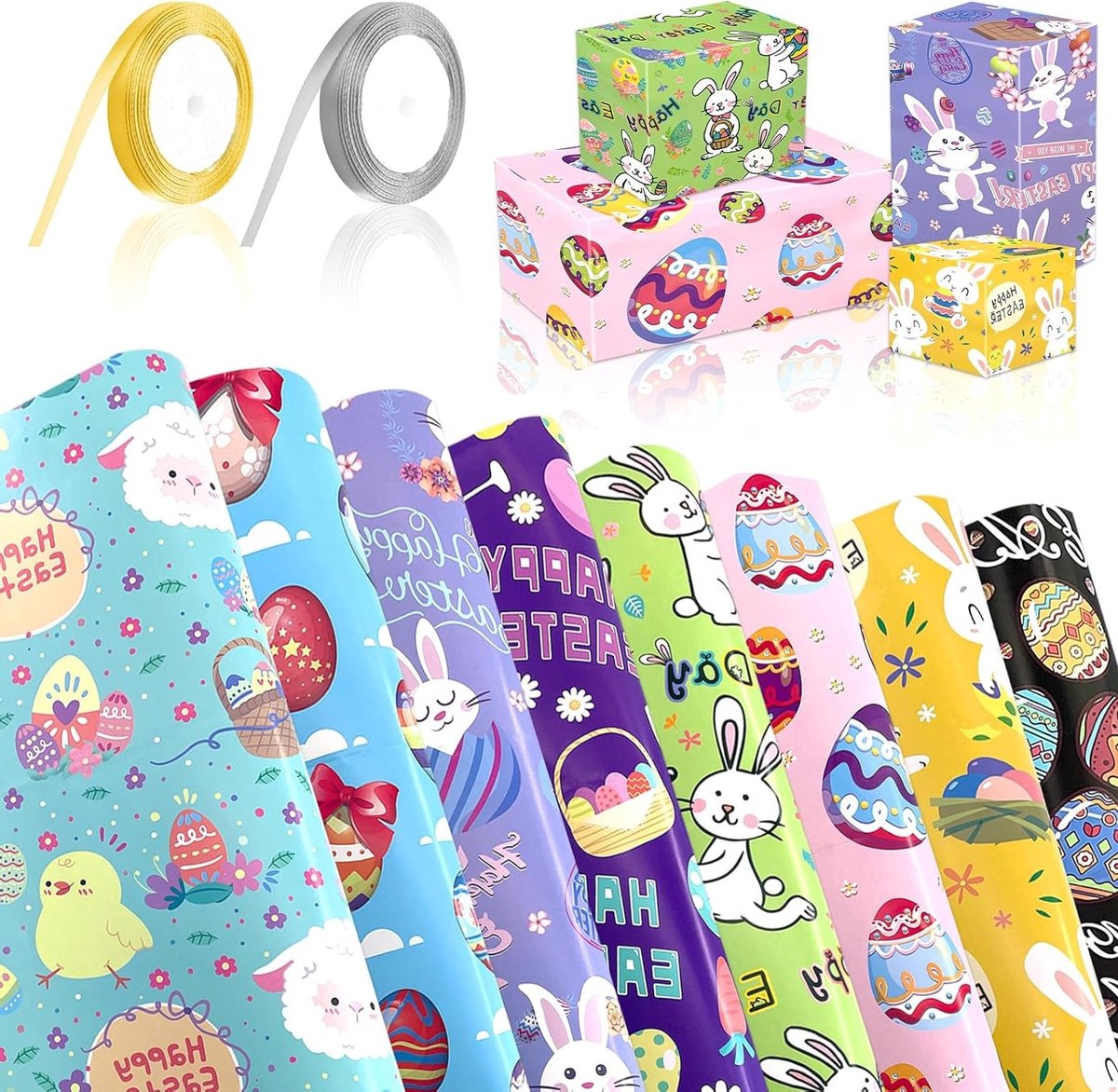 Kerstcadeau inpakpapier set met 8 vellen, ideaal voor kinderen, Pasen decoratie, 50 x 70 cm