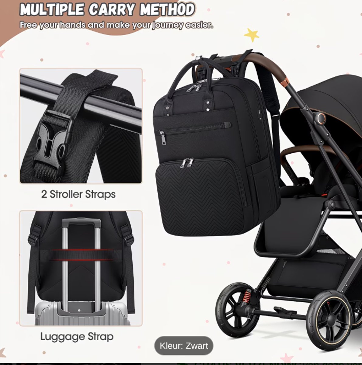 baby tas Verschoonrugzak: Grote, multifunctionele verschoontas met verschoonmat - Ideaal voor mama's en papa's - Zwart