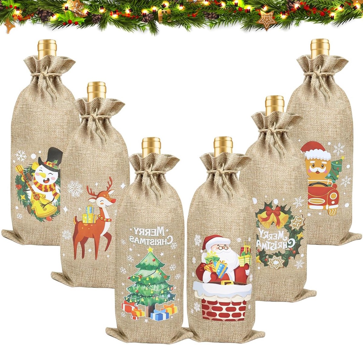 Wijnfleshoes voor Kerstmis met Trekkoord, Decoratie voor Thuis, Feest en Diner, Perfecte Cadeauverpakking voor Wijnflessen