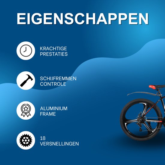 Mountainbike - Voor heren en dames - 18 versnellingen / 3 spaken / schijfremfiets - Aluminium / Zwart / 66 cm van Merkloos — afbeelding 2