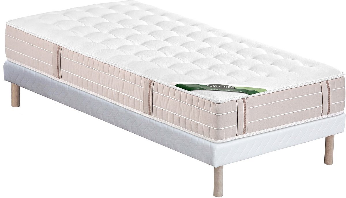 Vente-unique Set 90 x 190 cm bedbodem + pocketvering matras 5 zones traagschuim en anti-bedwantsen tijk dikte 24 cm - VIREVO van NATUREA — afbeelding 4