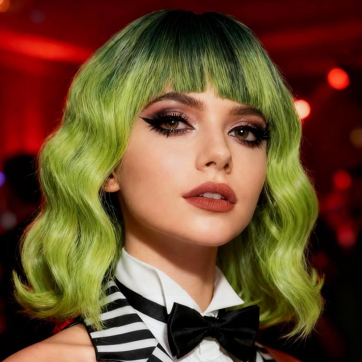 Ombre Groene Korte Schouderlengte Krullende Wavy Bob Peruk met Bangs - Synthetische Cosplay Peruk voor Dames, Perfect voor Feestjes en Evenementen