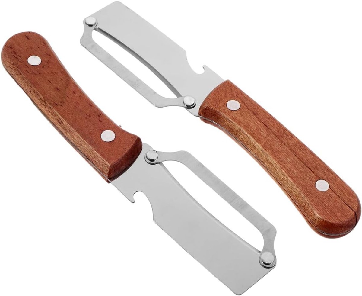 Multifunctionele groenteschilmessen met flesopener - 2 stuks roestvrij staal, ergonomisch houten handvat, ideaal voor het schillen van groenten en fruit in de keuken