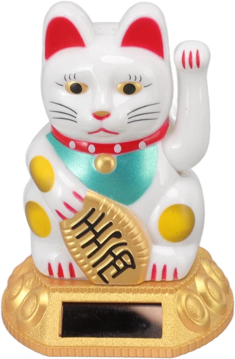 JeiibrZui Zwaaikat Op Zonne-Energie - Wit 8x4,5 Cm - Gelukskat Maneki Neko Decoratie Voor Auto En Huis - Schattige Feng Shui Figuur Met Zwaaiende Arm
