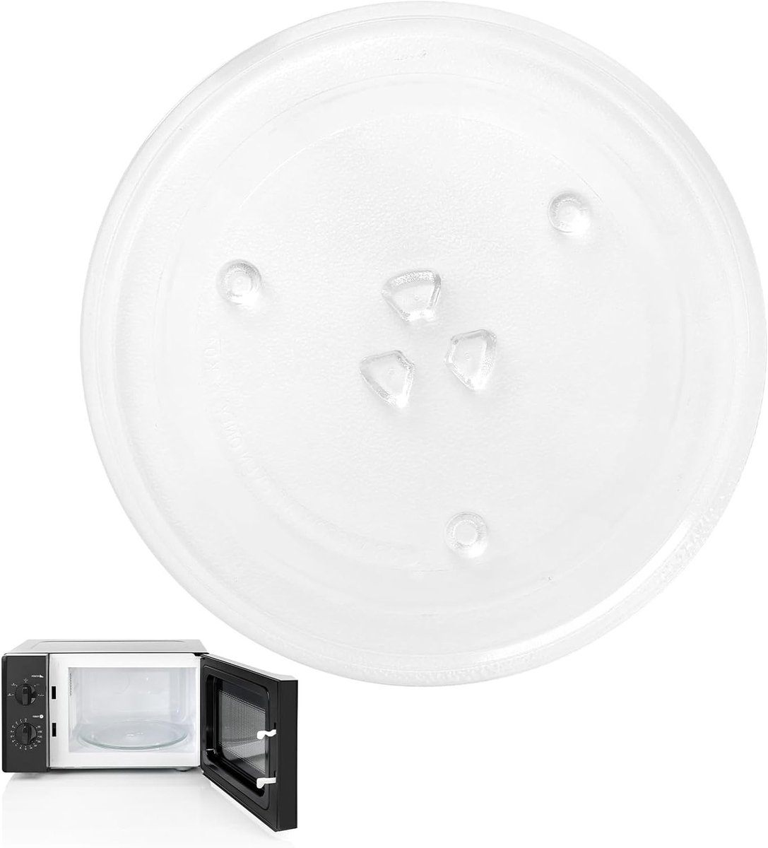 Hittebestendig magnetronbord van glas 24,5 cm met draaiplateau en Y-vormig design voor optimale warmteverdeling en gebruiksgemak