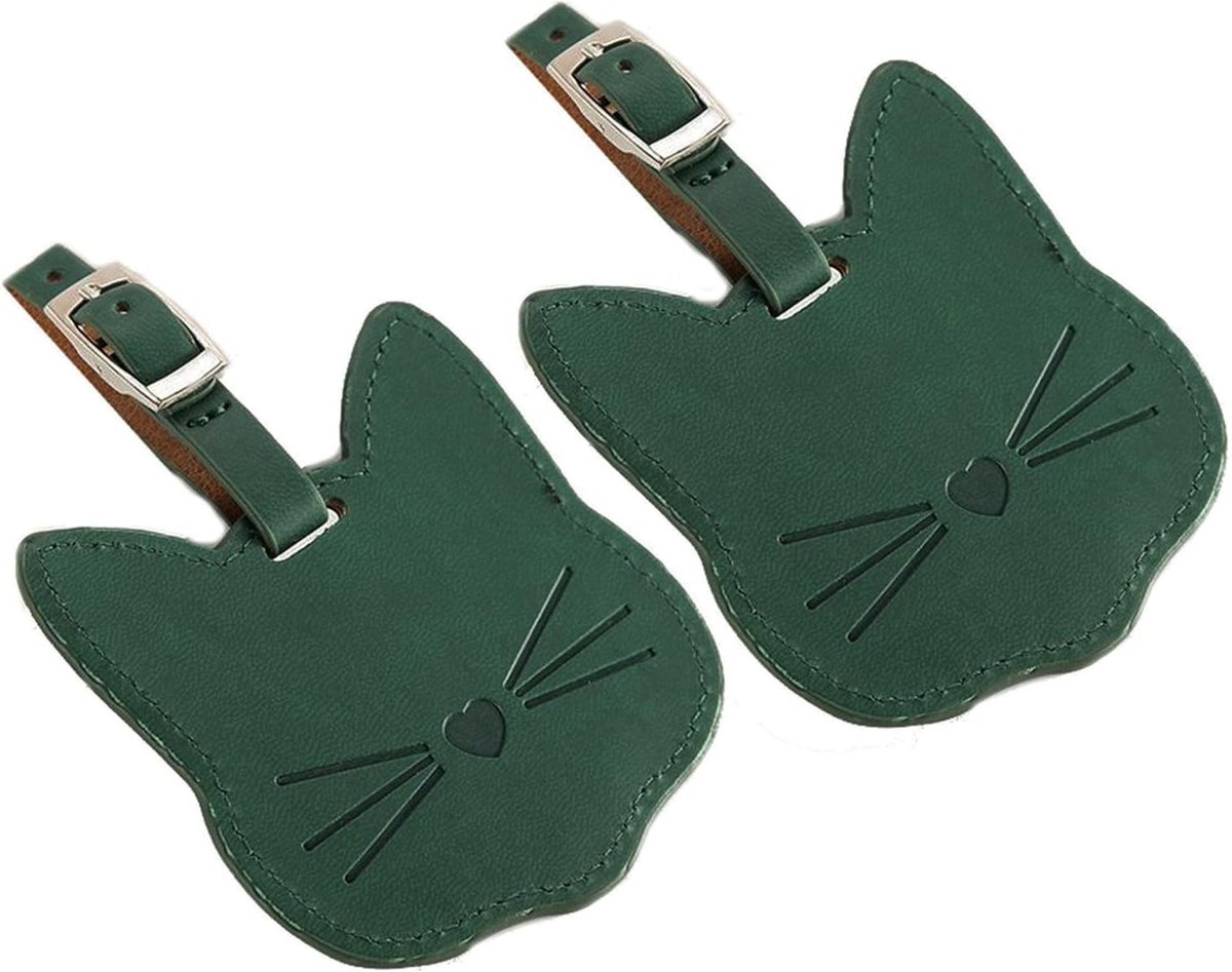 Katten Luggage Tags - 2 Stuks Adreslabels voor Koffers, Gepersonaliseerde Bagagehangers, Groene Kleur voor Reizen en Identificatie