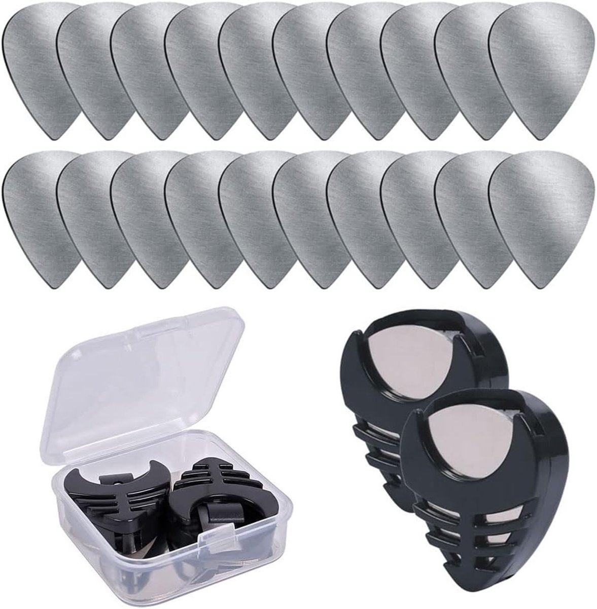 20 Stuks RVS Plectrums met Opbergdoos voor Elektrische Gitaar, Bas en Ukulele