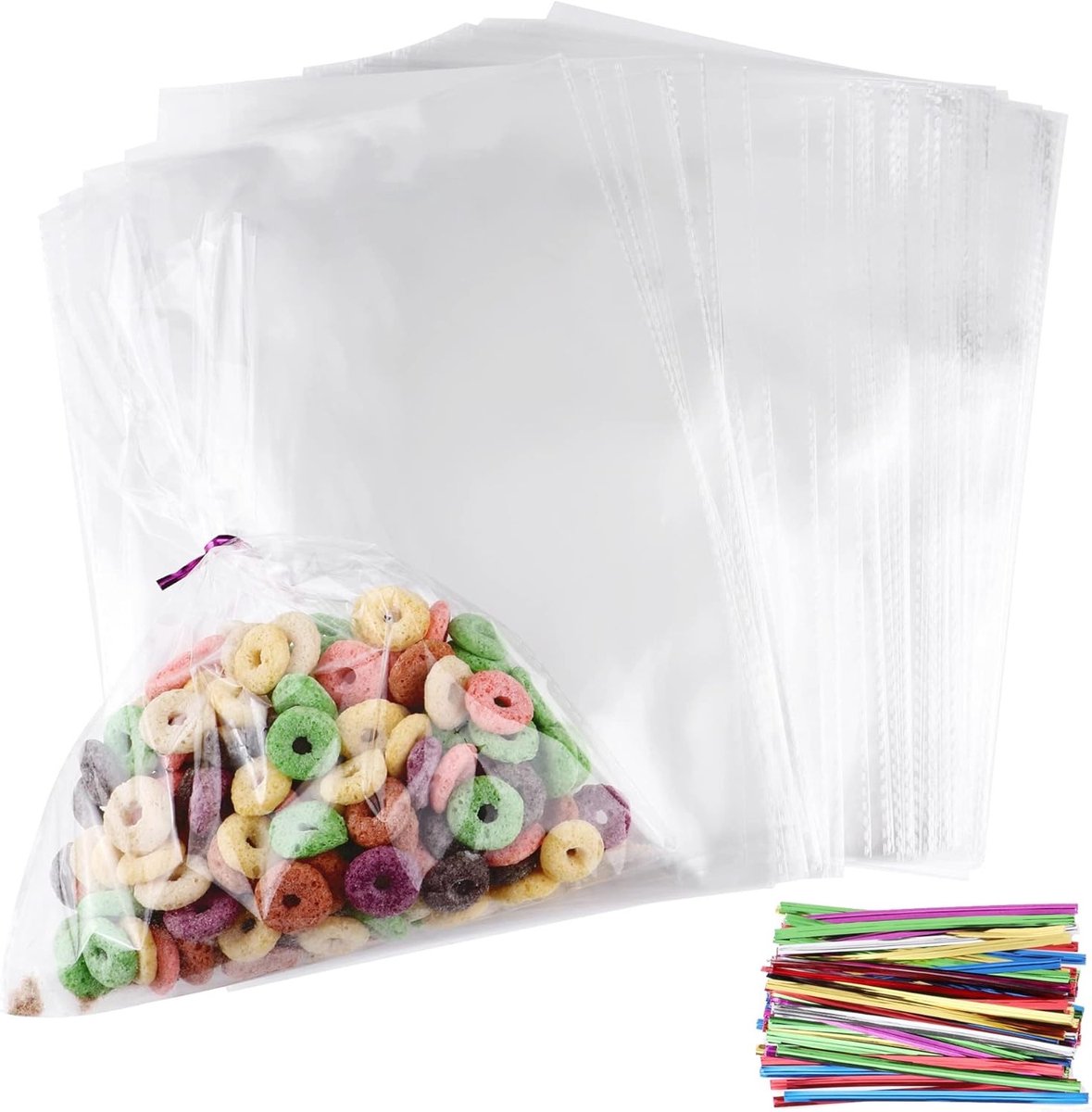 Duidelijke cellofaan zakken 200 stuks met twist ties 28x20cm voor geschenken, bakkerij, koekjes en snoepjes