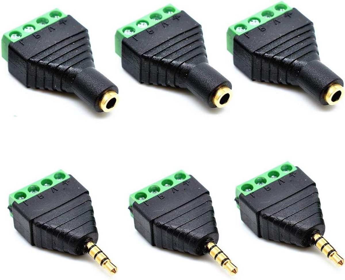 Audioconnectoren - Adapter Blokken - Audio Aansluiten - Schroefloos Monteren - 6 Stuks - Zwart
