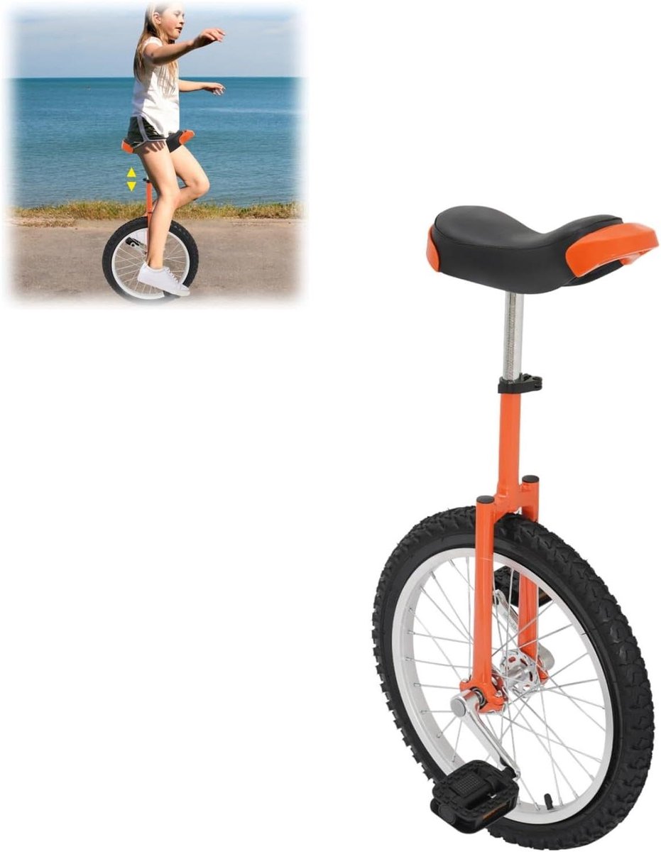 Eenwieler 18 inch - Monowiel - Balans Trainen - Verstelbare Zadelhoogte - 73-85 cm - Oranje