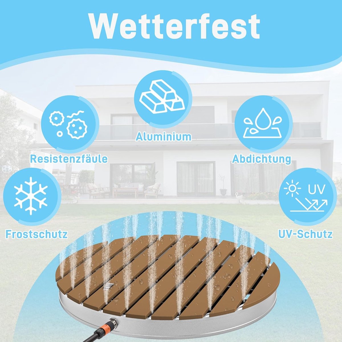 AufuN tuindouche buitendouche gemaakt van WPC/Aluminium, mobiele douche op de vloer, camping douche met anti-slip basis, sauna douche voor camping, tuin, zwembad douche (rond, bruin) thumbnail 5
