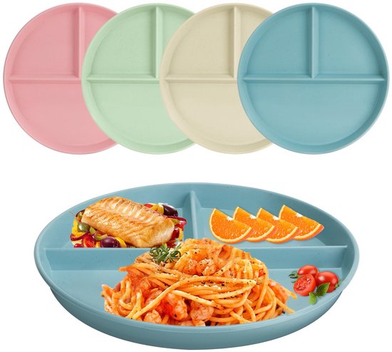 OnePine porseleinen serveerplateaus, snackbord met 3 vakjes kinder dessertborden saladebord Gedeeld bord keramiek voor afvallen