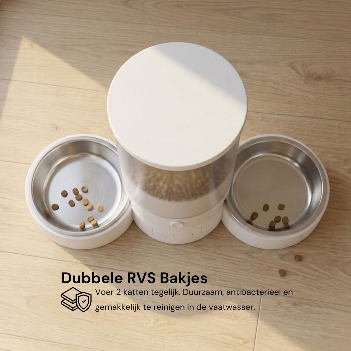 AnimalAesthetics Automatische Voerbak voor Kat & Hond Wit – App-bediening, Twee Bakken van Roestvrijstaal, Voerautomaat Kat 3L thumbnail 6