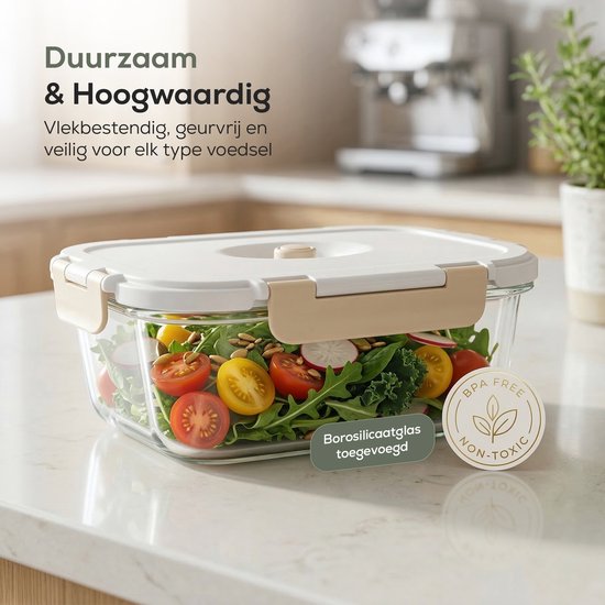 Boîtes de conservation en verre Élanor avec pompe à vide – Étanche et hermétique - Verre borosilicaté - Boîtes de préparation de repas - 5x plus frais grâce au couvercle sous vide - Set de 10 pièces Boîtes de congélation