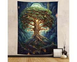 Tapzen Levensboom wandtapijt voor slaapkamer - maan ster melkweg bos natuur muur opknoping - Boho plant verticaal decor voor woonkamer slaapzaal (40 x 30 inch)