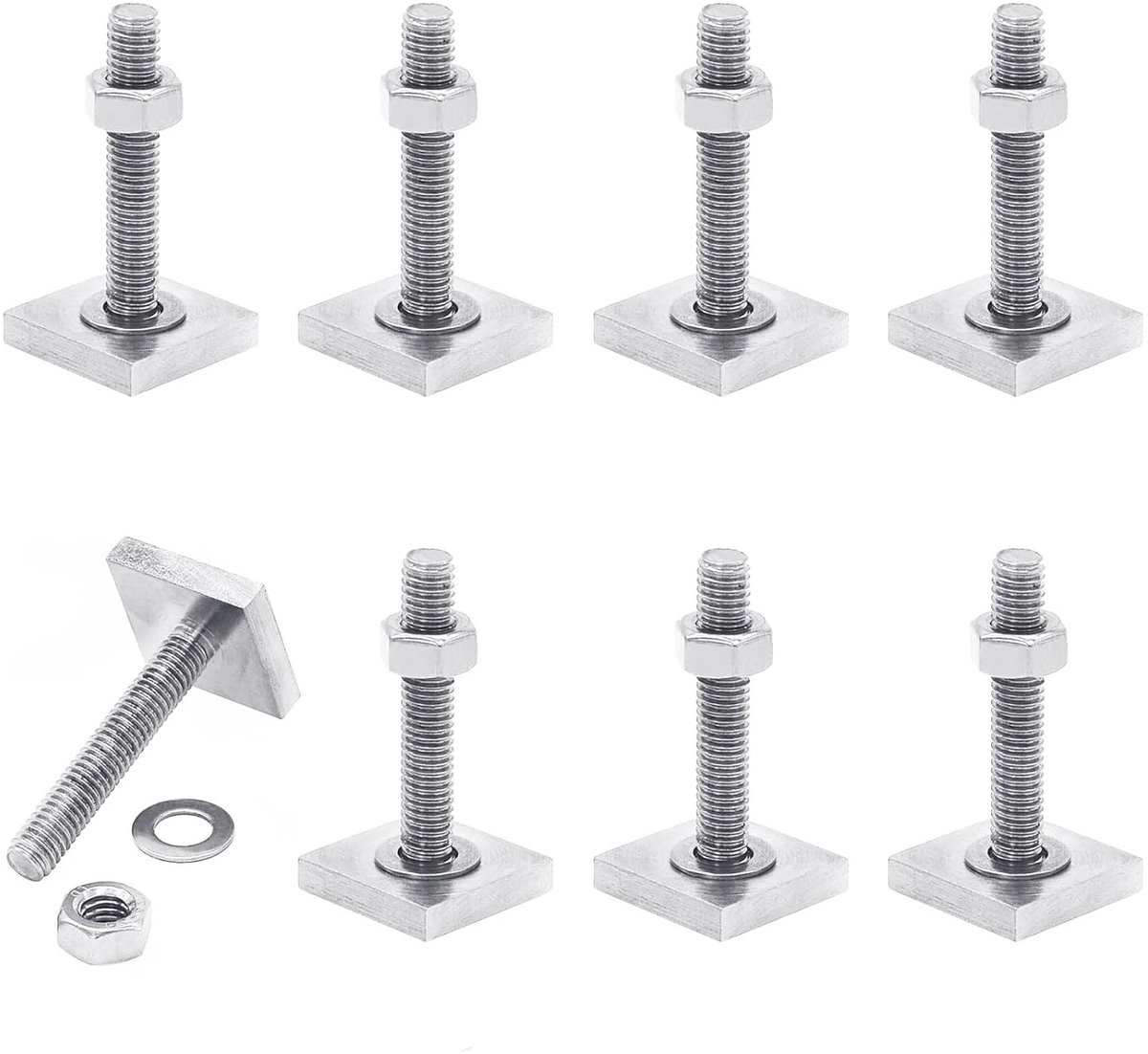 Set van 8 Dakkoffers, T-Groef Moeren M6, 20 x 20 mm, Inclusief Moeren en Ringen voor Dakkoffer Bevestiging