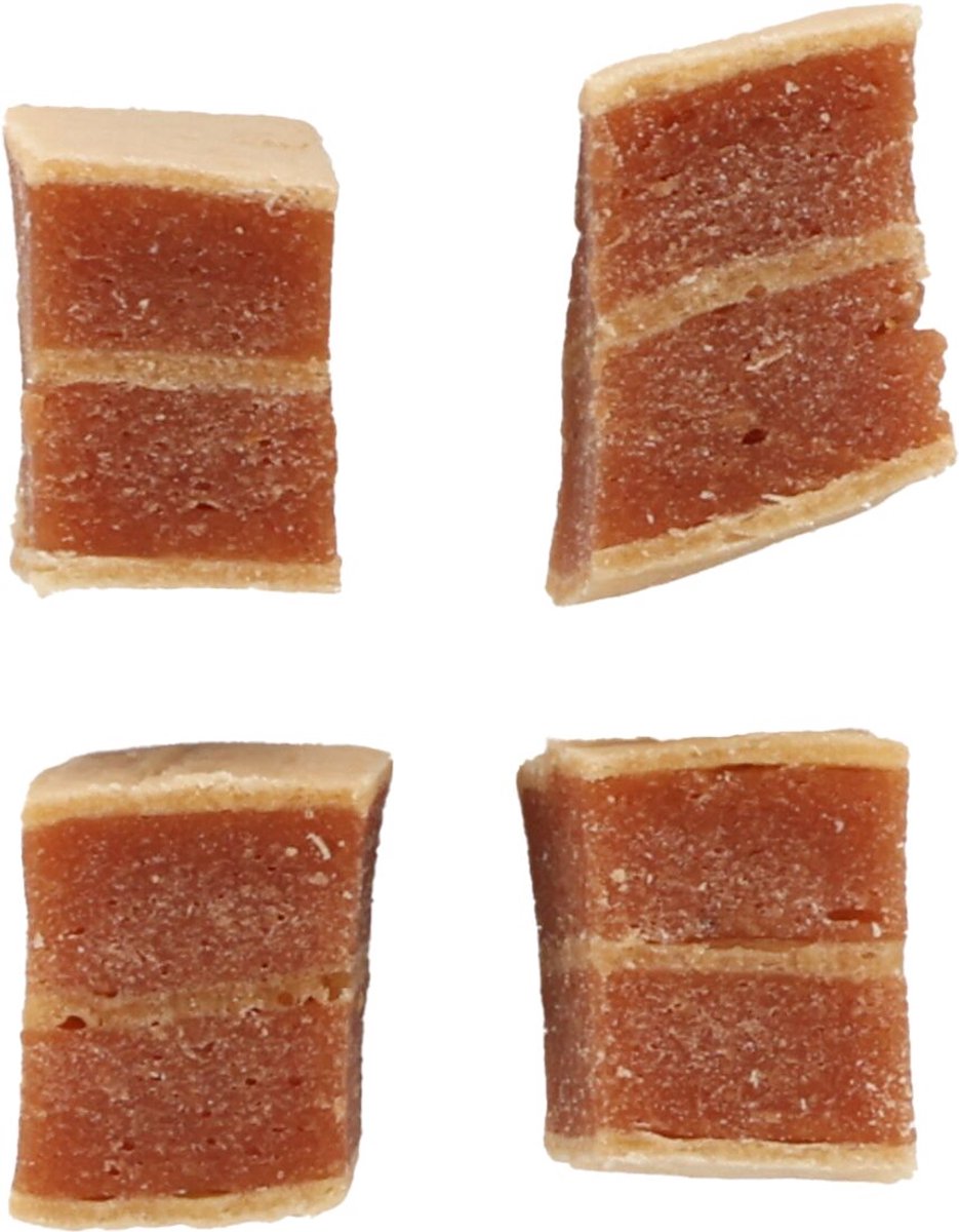 flamingo hapki kattensnack 50 gr kip + zalm cubes - geen toegevoegde suiker - zalm 32% - kip 21% - polak 8%
