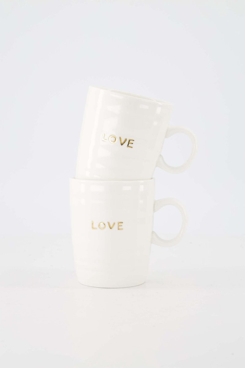 Zusss Set Van 2 Theemokken Love In Gouden Letters - Verjaardag - Cadeau Dames Keramiek White / Gold
