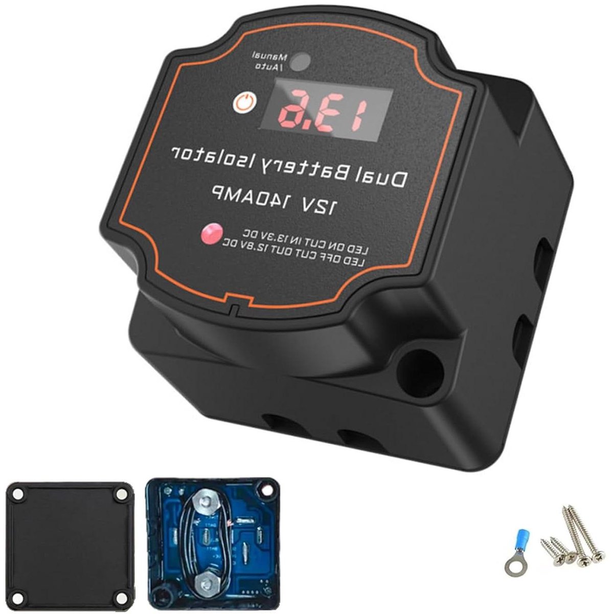 Scheidingsrelais Dubbele Batterij - VSR Isolator - Accu's Beheren - Met Voltmeter - 12V 140A - Zwart