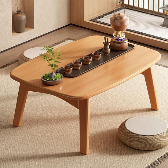Japanese Bamboo Floor Table, Folding Bamboo Coffee Table, Multi-Function Low Tables, Wooden Rectangular Tatami Tea Tables, Portable, Easy to Store, Sitting, Meditation — afbeelding 4