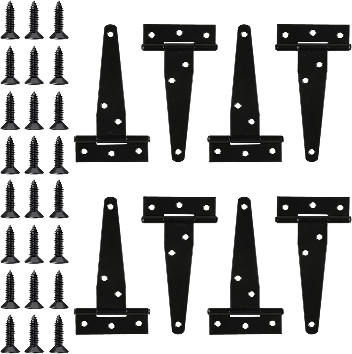 8 stuks 10 cm zwarte T-scharnieren, metalen deurscharnieren, deurbanden, schuurdeuren, tui