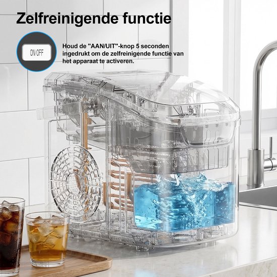 LOEFME Ijsblokjesmachine - 0,8L - Ijsblokjesmaker - 12kg/24 uur - Ijsmand & IJsschep - Zelfreinigingsfunctie - Zwart van Merkloos — afbeelding 4