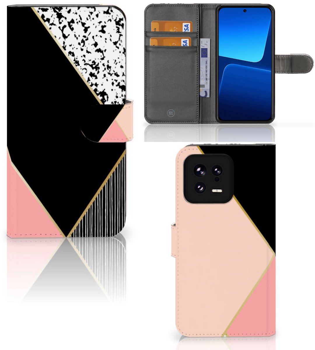 Xiaomi 13 Book Case Zwart Roze Vormen