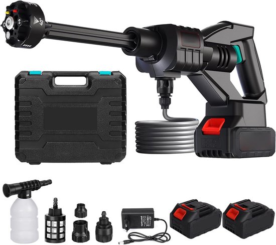 Accu Hogedrukreiniger - 55 Bar Mobiele Drukreiniger - Draadloze Hogedrukreiniger - met 2x Batterij - voor Auto, Hekwerk, Vloerreiniging en Bewatering