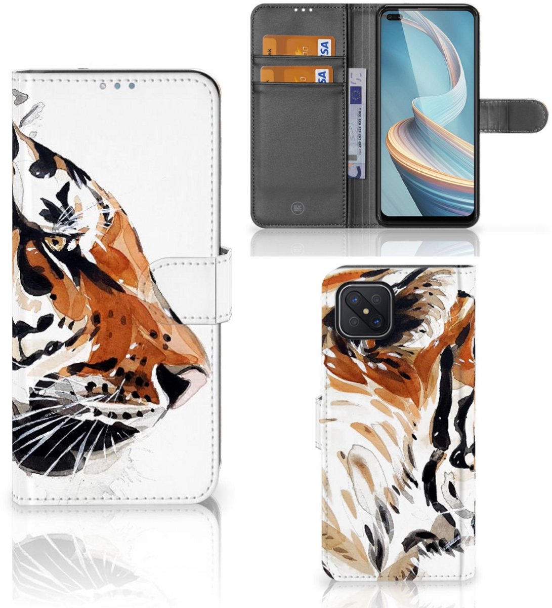 Book Case voor Hoesje OPPO Reno4 Z Watercolor Tiger