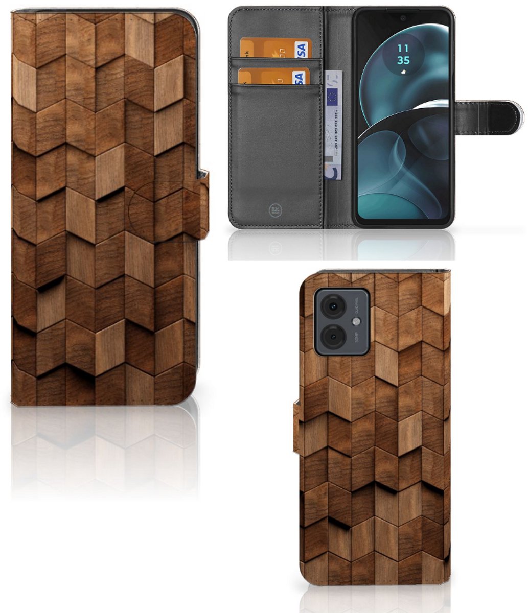 Book Style Case voor Motorola Moto G14 Wooden Cubes
