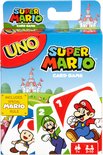 Doos UNO Super Mario met Mario, Luigi, Toad en Peach. Bevat speciale Mario-regel.