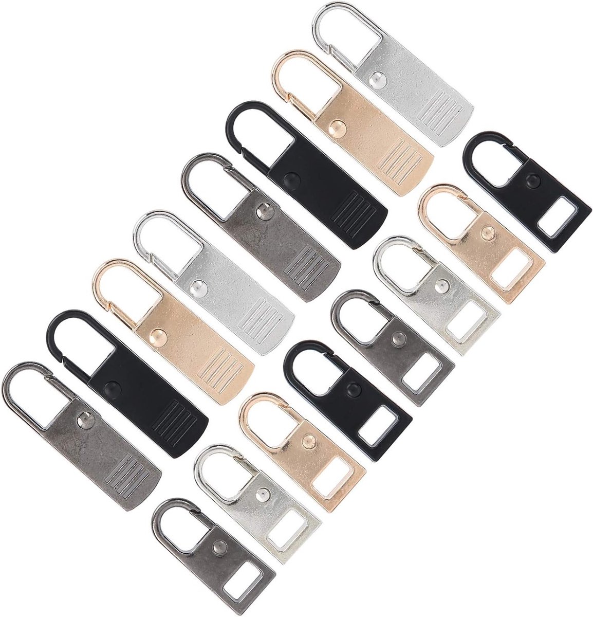 16-delige set metalen ritsen met veer, rits sliders voor tassen, kleding en handwerk accessoires