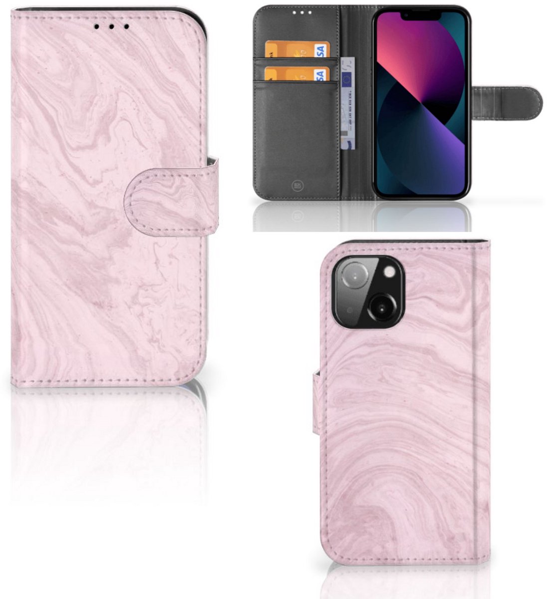 iPhone 13 Mini Bookcase Marble Pink - Origineel Cadeau Vriendin